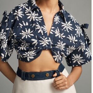 Anthropologie x en saison cropped floral collared top